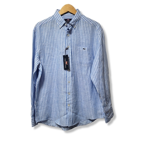 Vineyard Vines Other - Vineyard Vines 100% Linen Tucker Blue Stripe Long Sleeve Shirt Mens Size L